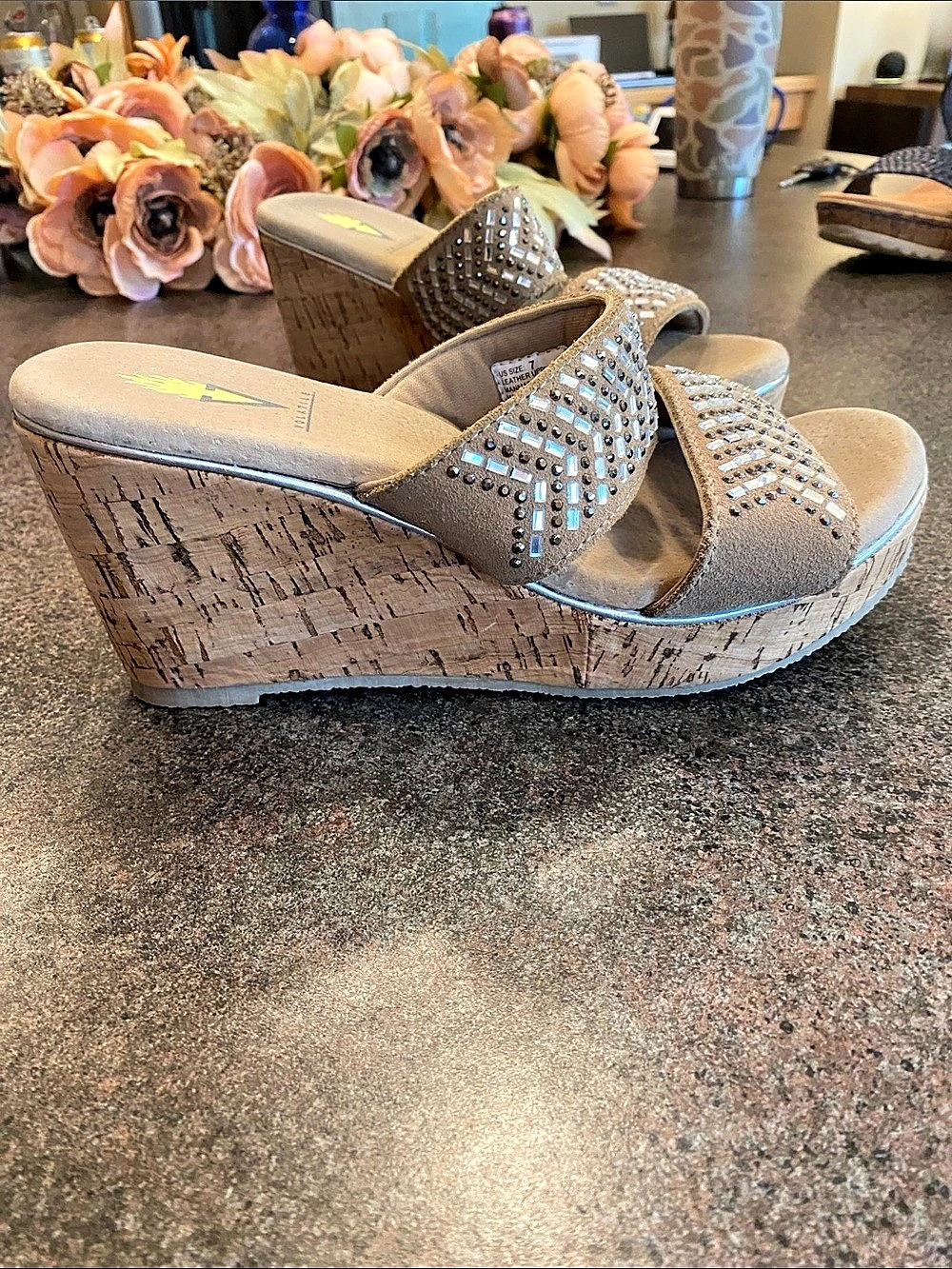 Volatile Embellished Light Brown Wedge Sandals US 7